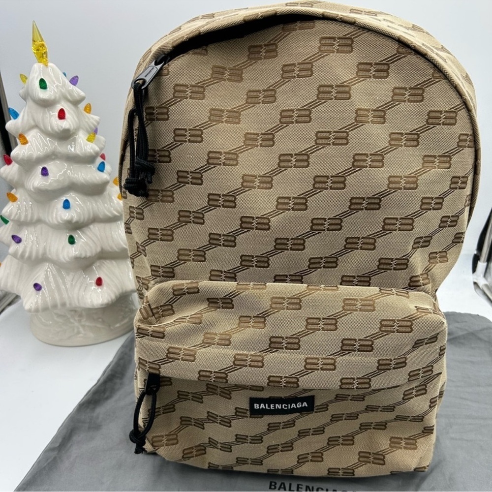 Unisex Balenciaga signature backpack in beige BB monogram, coded canvas, Italy